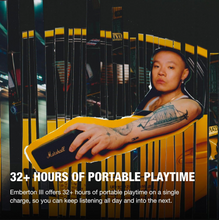 Load image into Gallery viewer, Marshall Emberton III Compact Portable Bluetooth Speaker with 32+ Hours of Playtime, (360° Sound), Dust & Waterproof (IP67) – Black & Brass.