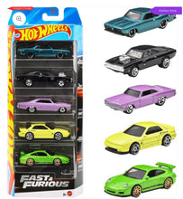 Load image into Gallery viewer, Hot Wheels 2025 Fast & Furious 5-Pack – Dodge Charger R/T, Chevrolet Impala, Porsche 911 GT3 RS, Plymouth Barracuda, Nissan Silvia – Multi-Color