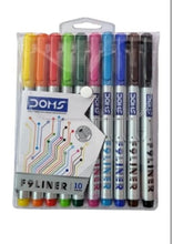Load image into Gallery viewer, Doms F9 Fine Liner Set Of 10 Assorted Shades, 0.5 Mm Unique Push Resistant Metal Tip| Water Based Ink| Ideal For Writing, Drawing & Sketching