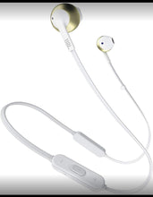 Load image into Gallery viewer, JBL T205BT Pure Bass Wireless Metal Earbud Headphones with Mic (Gold)