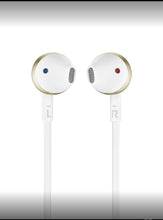 Load image into Gallery viewer, JBL T205BT Pure Bass Wireless Metal Earbud Headphones with Mic (Gold)