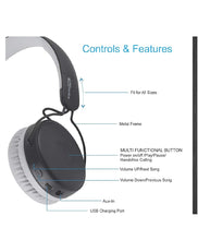 Load image into Gallery viewer, Portronics Muffs M POR-1073 Wireless Bluetooth 5.0 Stereo On-Ear Headphones with Immersive Stereo Sound, Hands Free Mic & AUX Port (Grey)