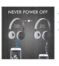 Load image into Gallery viewer, Portronics Muffs M POR-1073 Wireless Bluetooth 5.0 Stereo On-Ear Headphones with Immersive Stereo Sound, Hands Free Mic & AUX Port (Grey)