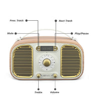 Load image into Gallery viewer, Corseca Eternia Retro Styled Bluetooth Wood Crafted Portable Speaker with Mic FM Radio and Digital Display (White)