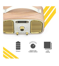 Load image into Gallery viewer, Corseca Eternia Retro Styled Bluetooth Wood Crafted Portable Speaker with Mic FM Radio and Digital Display (White)