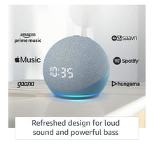 Load image into Gallery viewer, All-new Echo Dot (4th Gen) with clock | Next generation smart speaker with improved bass, LED display and Alexa (Blue)