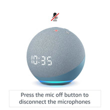 Load image into Gallery viewer, All-new Echo Dot (4th Gen) with clock | Next generation smart speaker with improved bass, LED display and Alexa (Blue)