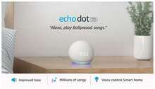 Load image into Gallery viewer, All-new Echo Dot (4th Gen) with clock | Next generation smart speaker with improved bass, LED display and Alexa (White)