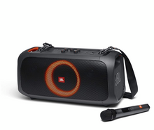 Load image into Gallery viewer, JBL PartyBox On The Go -A Portable Karaoke Party Speaker With Wireless Microphone, 100W Power Output, IPX4 Splashproof, 6 Playtime Hours, Shoulder Strap And Wireless 2 Party Speakers Pairing (Black)