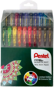 "Pentel EnerGel Roller Gel Pen 0.7MM - Pack of 20 Assorted Colours"