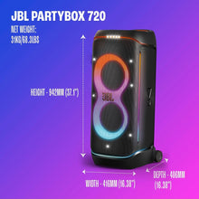 Load image into Gallery viewer, JBL PartyBox 720 - Loudest Battery-Powered Party Speaker with Superior Pro Sound and a Futuristic lightshow, Up to 15 Hours Playtime &amp; IPX4 Splash Proof (Black)
