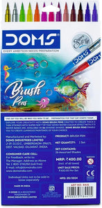 DOMS Brush Pen Box Pack | Flexible & Soft Tip That Gives Water Color Effect | Includes One Silver & Gold Shade Inside | Lightweight Brush Pens For Kids | Set Of 26 Shades