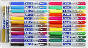 DOMS Brush Pen Box Pack | Flexible & Soft Tip That Gives Water Color Effect | Includes One Silver & Gold Shade Inside | Lightweight Brush Pens For Kids | Set Of 26 Shades