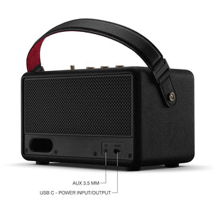 Marshall Kilburn III Portable Bluetooth Speaker with 50+ Hours of Portable Playtime, (360° Sound), Dust & Water-Resistant (IP54) – Black & Brass."