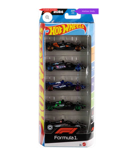Hot Wheels JGF58 Formula 1 5 Pack 1:64 Scale Die-Cast Cars with F1 Racing Team Decorations, Collectable Racing Cars, Multicolour