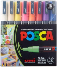 Load image into Gallery viewer, Uni-ball Posca 3M 0.9-1.3mm Bullet Shaped Markers (16 Colors, 16 Pcs), Multicolor
