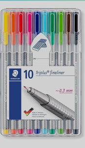 Staedtler 334 SB10 Triplus Fineliner Tip Pen in Staedtler Box - Pack of 10 (Multicolor)