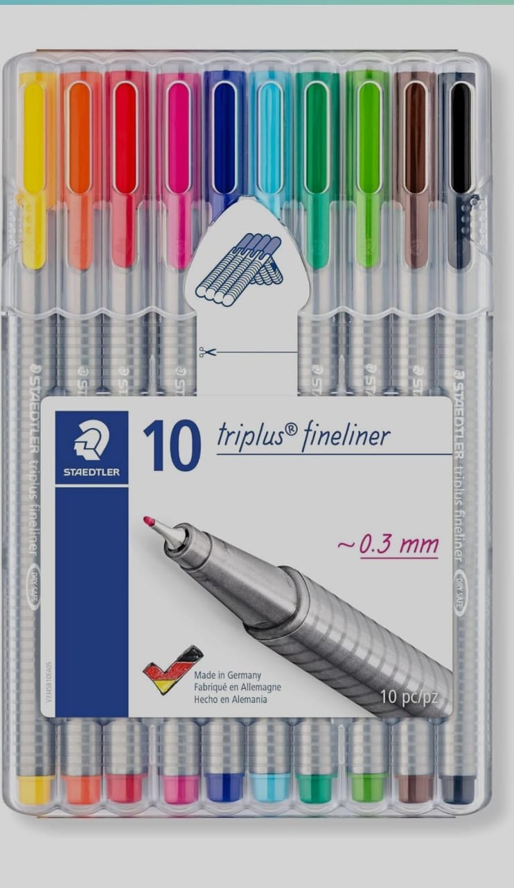 Staedtler 334 SB10 Triplus Fineliner Tip Pen in Staedtler Box - Pack of 10 (Multicolor)