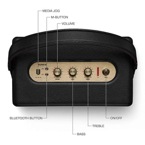 Marshall Kilburn III Portable Bluetooth Speaker with 50+ Hours of Portable Playtime, (360° Sound), Dust & Water-Resistant (IP54) – Black & Brass."