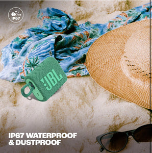 JBL Go 3 Eco with eco-friendly recycled materials and packaging, Wireless Portable Bluetooth Speaker, Pro Sound, Vibrant Colors with Rugged Fabric Design, Waterproof, Type C (without Mic, Green)