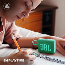Load image into Gallery viewer, JBL Go 3 Eco with eco-friendly recycled materials and packaging, Wireless Portable Bluetooth Speaker, Pro Sound, Vibrant Colors with Rugged Fabric Design, Waterproof, Type C (without Mic, Green)
