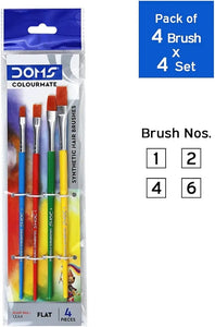DOMS Colourmate Synthetic Paint Brush Set (Flat, Pack of 4 x 4 Set)