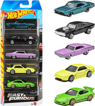 Load image into Gallery viewer, Hot Wheels 2025 Fast &amp; Furious 5-Pack – Dodge Charger R/T, Chevrolet Impala, Porsche 911 GT3 RS, Plymouth Barracuda, Nissan Silvia – Multi-Color
