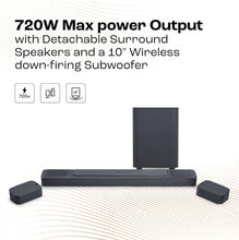 Load image into Gallery viewer, JBL Bar 800 Pro, 7.1 (5.1.2) Channel Truly Wireless Soundbar with True Dolby Atmos® 3D Surround Sound, 10” Down-Firing Wireless Subwoofer, PureVoice, HDMI eARC, Bluetooth, Wi-Fi &amp; Optical Input (720W)
