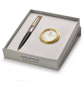 SHEAFFER Ballpoint Pen with Gold Chrome Table Clock