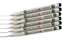 Load image into Gallery viewer, Sakura Micron Pen Black (6 Ultra -Fine Nib Size) Chemically Stable, Waterproof and Fade Resistant (pack of 6)
