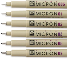 Load image into Gallery viewer, Sakura Micron Pen Black (6 Ultra -Fine Nib Size) Chemically Stable, Waterproof and Fade Resistant (pack of 6)
