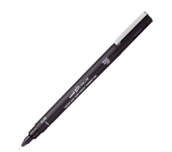 Uni Pin Fine Liner Pen Black 0.03(Waterproof and Fade-proof Pigment ink)