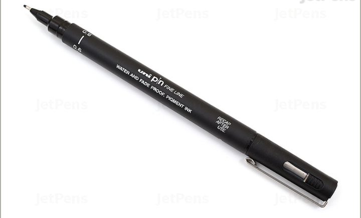 Uni Pin Fine Liner Pen Black 0.6(Waterproof and Fade-proof Pigment ink)