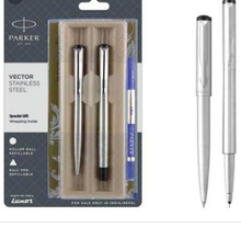 Load image into Gallery viewer, Parker Vector Stainless Steel Set Of 2 pen (Roller Ball Pen, Ball Pen)
