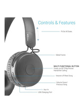 Load image into Gallery viewer, Portronics Muffs M POR-317 Wireless Bluetooth 5.0 Stereo On-Ear Headphones with Immersive Stereo Sound, Hands Free Mic &amp; AUX Port (Black)
