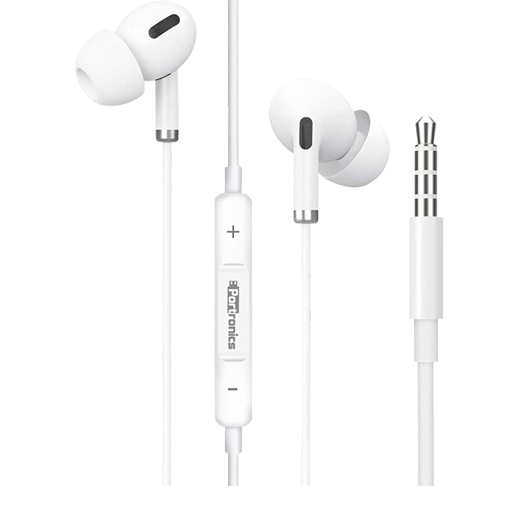 Portronics Conch Delta POR-1146 in-Ear Wired Earphone, 1.2m Tangle Free Cable, in-Line Mic, Noise Reduction, 3.5mm Aux Port and High Bass, for All Android & iOS Devices(White)