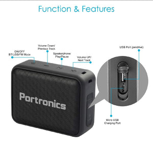 Portronics Dynamo POR-394 5W Bluetooth 5.0 Portable Stereo Speaker with TWS, USB Music & FM Music and Clear Bass Sound, 2000mAh Battery (Black)