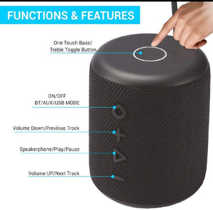 Portronics SoundDrum Plus a 15W POR-1040 Bluetooth 5.0 Portable Stereo Speaker Comes with Boosted Bass, Equaliser Function, in-Built Mic, 3.5mm Aux in-Port, Pendrive and 2500mAh Battery, Black