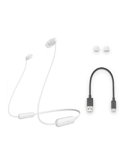 Sony WI-C200 Wireless In-Ear Headphones with 15 Hours Battery Life, Quick Charge, Magnetic Earbuds for Tangle Free Carrying,Metallic Finish, Bluetooth ver 5.0, Headset with mic for phone calls (White)