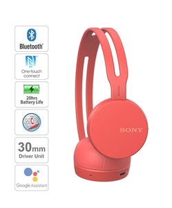 Sony WH-CH400 Wireless Headphones (Red)