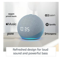 Load image into Gallery viewer, All-new Echo Dot (4th Gen) with clock | Next generation smart speaker with improved bass, LED display and Alexa (Blue)
