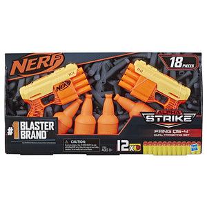 Nerf Fang QS-4 Dual Targeting Set, 18-Piece Alpha Strike Set, 2 Blasters, 4 Half-Targets and 12 Darts, Multicolor