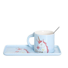 Load image into Gallery viewer, Unicorn Mug Gift / Ceramic Unicorn Milk Mug / Unicorn Gift / Unicorn Coffee Mug with Saucer ( 1 Set Random Colors)
