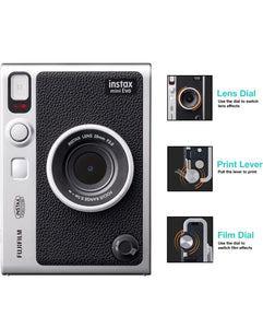 Fujifilm Instax Mini Evo Hybrid Camera Premium Edition with 20 Shots of Stone Gray Film and 100 Different Expressions