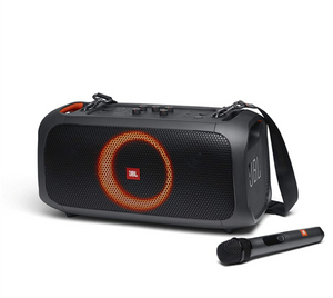 JBL PartyBox On The Go -A Portable Karaoke Party Speaker With Wireless Microphone, 100W Power Output, IPX4 Splashproof, 6 Playtime Hours, Shoulder Strap And Wireless 2 Party Speakers Pairing (Black)