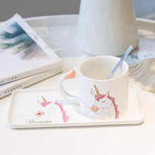 Load image into Gallery viewer, Unicorn Mug Gift / Ceramic Unicorn Milk Mug / Unicorn Gift / Unicorn Coffee Mug with Saucer ( 1 Set Random Colors)
