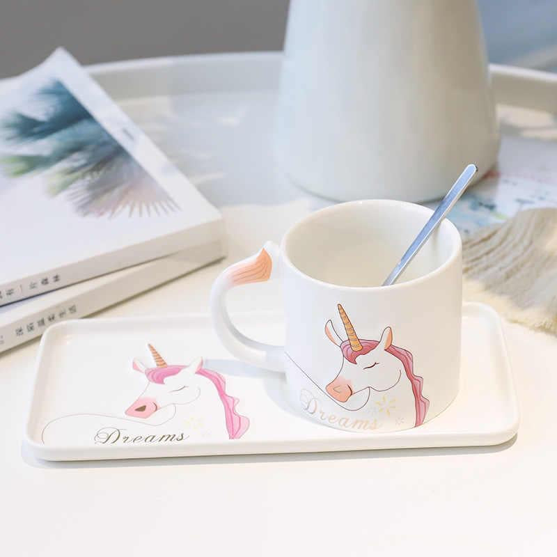 Unicorn Mug Gift / Ceramic Unicorn Milk Mug / Unicorn Gift / Unicorn Coffee Mug with Saucer ( 1 Set Random Colors)