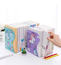 Load image into Gallery viewer, Folding Book Stand Metal Cartoon Unicorn Look Reading Frame Bookshelf Booknerds
