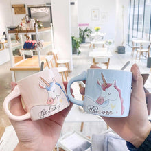 Load image into Gallery viewer, Unicorn Mug Gift / Ceramic Unicorn Milk Mug / Unicorn Gift / Unicorn Coffee Mug with Saucer ( 1 Set Random Colors)
