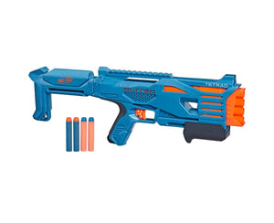 Nerf Elite 2.0 Tetrad QS-4 Blaster, 4 Nerf Elite Darts, 4-Barrel Blasting, Tactical Rail for Customizing Capability